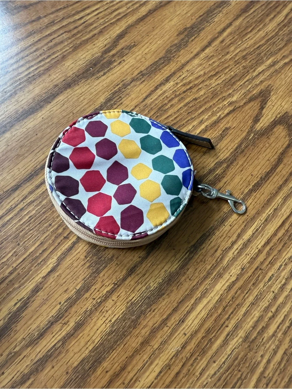 Franco Sarto Multicolor Geometric zip around round change coin purse with clip